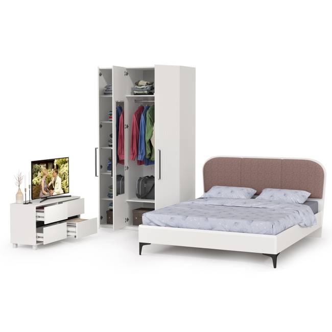 Гарнитур спальный Валенсия № 38 цвет белый шагрень/чёрный/ткань велутто 19