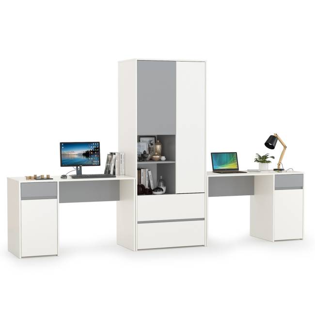 Компьютерные столы и шкаф для одежды Торонто цвет белый шагрень/стальной серый