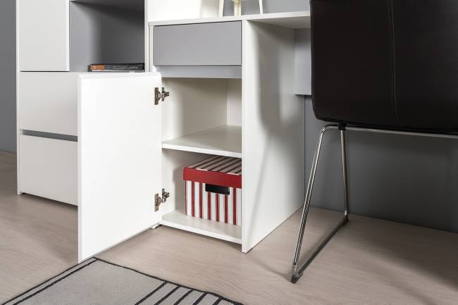 Компьютерные столы и шкаф для одежды Торонто цвет белый шагрень/стальной серый