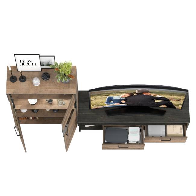 Комод с витриной с подсветкой с тумбой под ТВ Трувор цвет дуб гранж песочный/интра