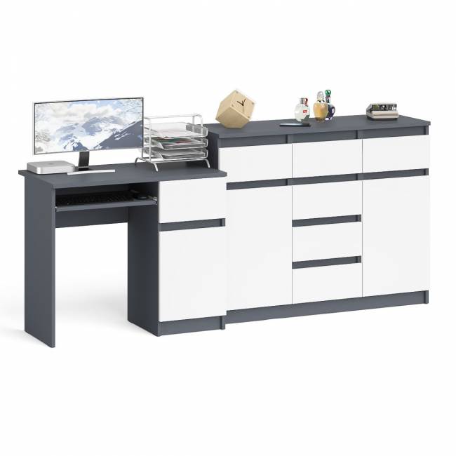 Тумба-комод с дверками и ящиками Мори МК1200.4 и стол компьютерный МС-1 правый цвет графит/белый
