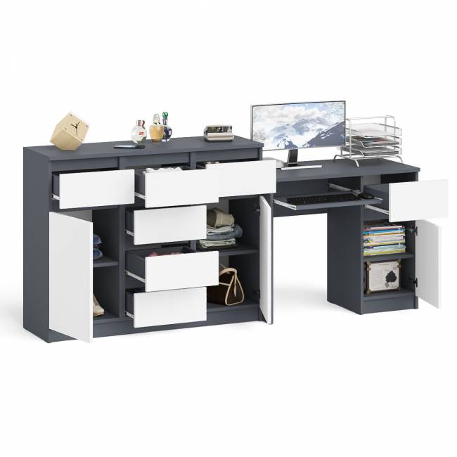 Тумба-комод с дверками и ящиками Мори МК1200.4 и стол компьютерный МС-1 правый цвет графит/белый