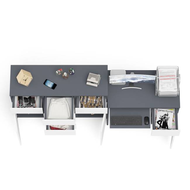 Тумба-комод с дверками и ящиками Мори МК1200.4 и стол компьютерный МС-1 правый цвет графит/белый