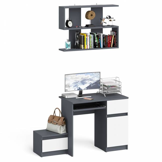 Стол компьютерный МС-1 правый с тумбой 400 и полкой Мори цвет графит/белый
