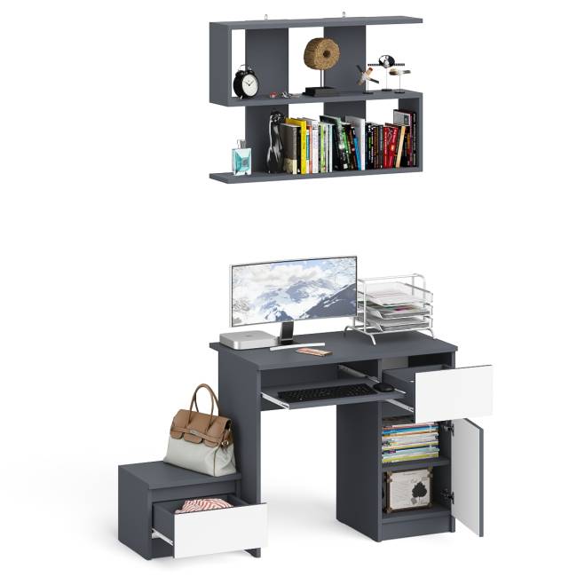 Стол компьютерный МС-1 правый с тумбой 400 и полкой Мори цвет графит/белый