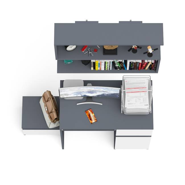 Стол компьютерный МС-1 правый с тумбой 400 и полкой Мори цвет графит/белый