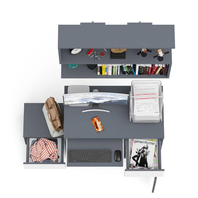 Стол компьютерный МС-1 правый с тумбой 400 и полкой Мори цвет графит/белый