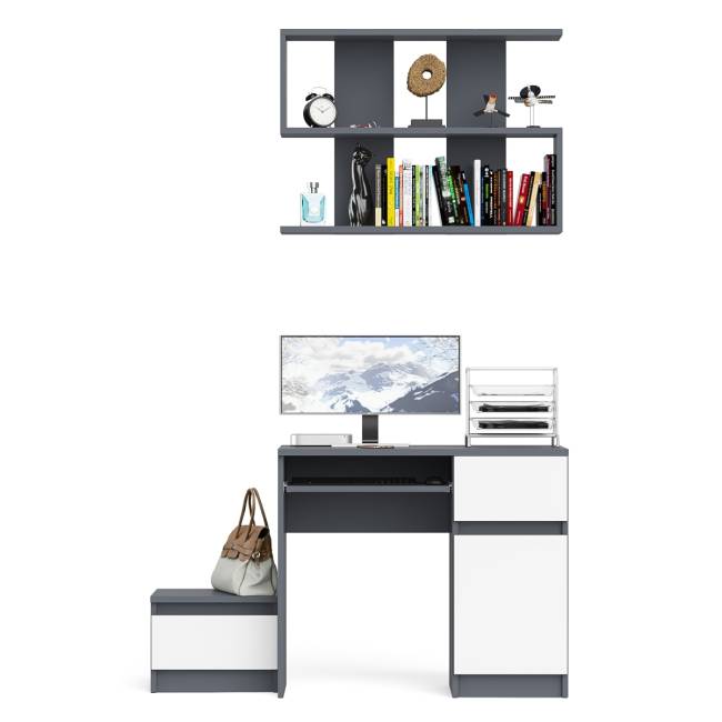 Стол компьютерный МС-1 правый с тумбой 400 и полкой Мори цвет графит/белый