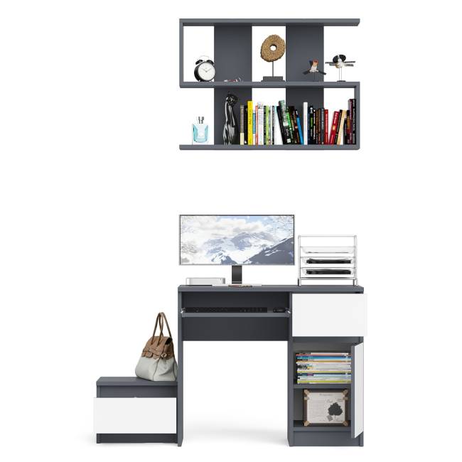 Стол компьютерный МС-1 правый с тумбой 400 и полкой Мори цвет графит/белый