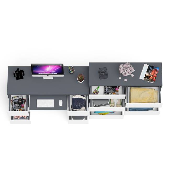 Стол компьютерный МС-2 ящики слева и справа и комод МК1200 8 ящиков Мори цвет графит/белый