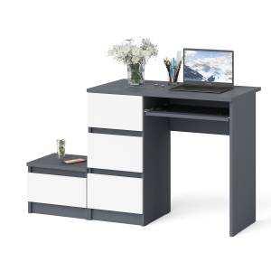 Компьютерный стол три ящика Мори МС-6 левый с тумбой 400 цвет графит/белый