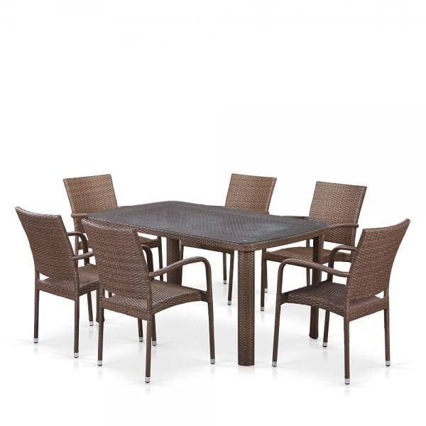 Комплект плетеной мебели из искусственного ротанга T51A/Y376-W773-150x85 6Pcs Brown
