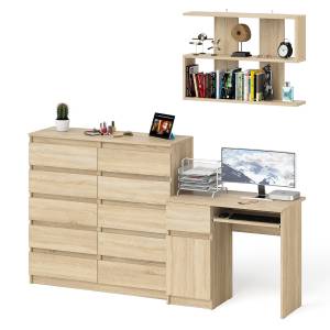 Комод 10-ть ящиков Мори МК1200.10 с компьютерным столом МС-1 левый и полкой цвет дуб сонома