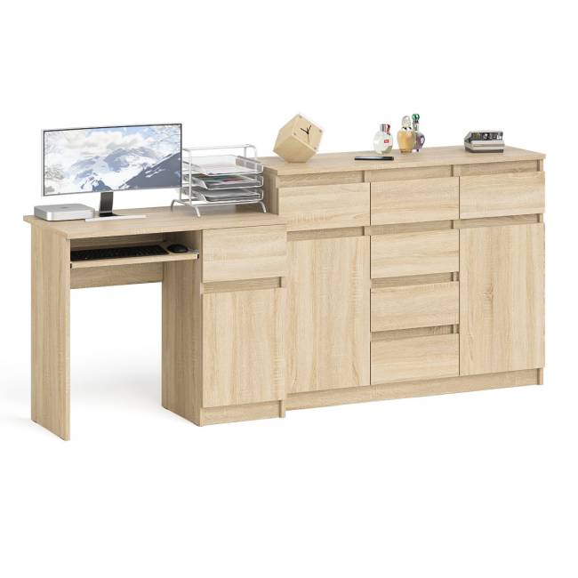 Тумба-комод с дверками и ящиками Мори МК1200.4 и стол компьютерный МС-1 правый цвет дуб сонома