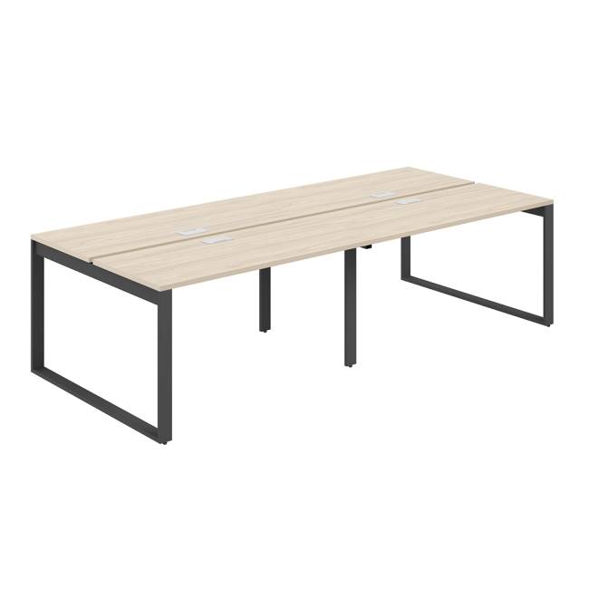 AG.146.AR.L.72.BL / Рабочая станция 3200х1438х750  / профиль О-образный: 70х20 черный; лючок: черный; столешница: акация равелло