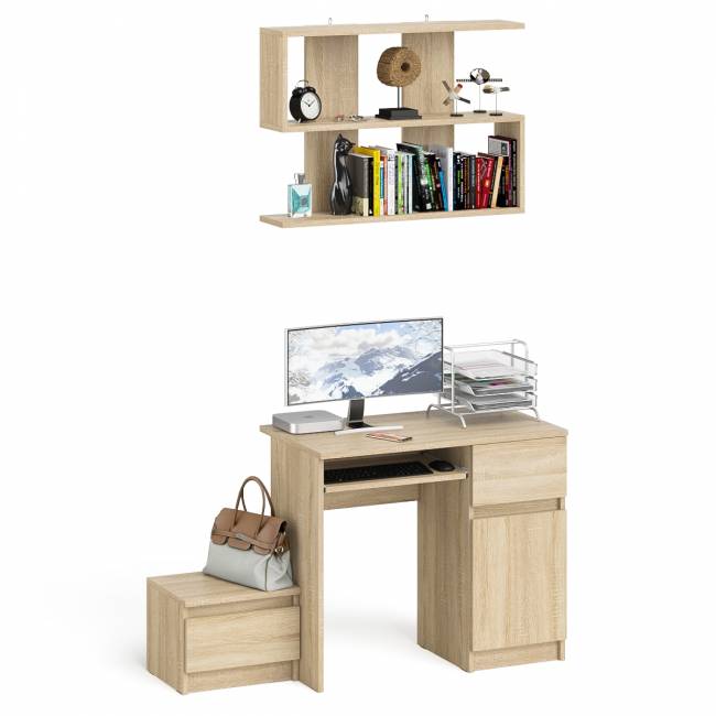 Стол компьютерный МС-1 правый с тумбой 400 и полкой Мори цвет дуб сонома