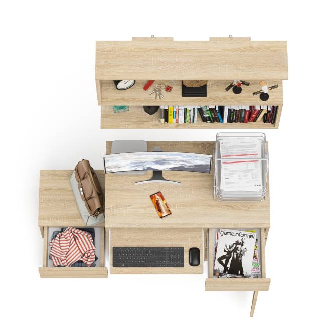 Стол компьютерный МС-1 правый с тумбой 400 и полкой Мори цвет дуб сонома