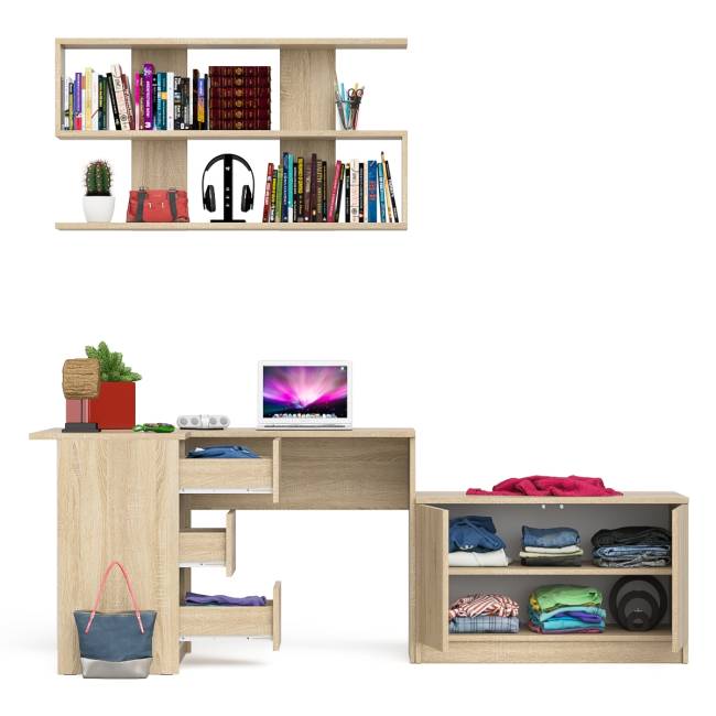 Угловой компьютерный стол Мори МС-16 левый с тумбой две двери МА900.1 и широкой полкой 1200 цвет дуб сонома