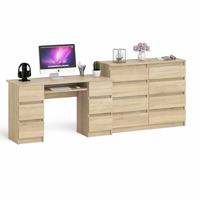 Стол компьютерный МС-2 ящики слева и справа и комод МК1200 8 ящиков Мори цвет дуб сонома