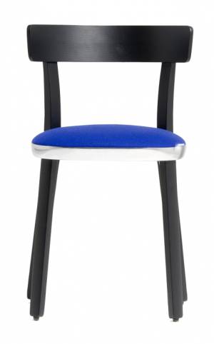 Стул деревянный с мягкой обивкой Folk полированный алюминиевый, черный ясень, синий 450х445х745 мм