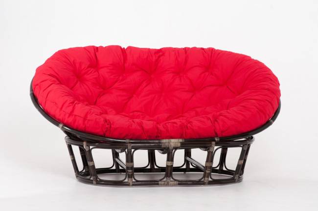 Кресло "MAMASAN" темный коньяк  красная подушка