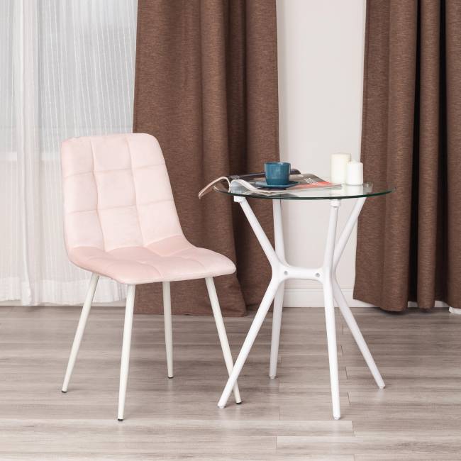 Стул CHILLY (mod. 7094-1) вельвет/металл, 44,5х52,5х86 см, pink (розовый) HLR39 / белый (Комплект из 4 шт.) pink (розовый) HLR39 / белый вельвет/металл
