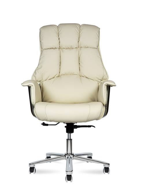 Кресло офисное / Президент / сталь + хром / слоновая кость кожа