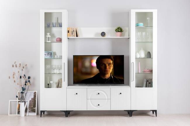 Тумба под ТВ Валенсия 16.45 цвет белый шагрень