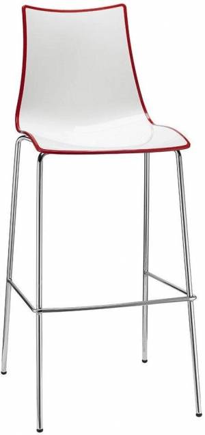 Стул барный пластиковый Zebra Bicolore хром, белый, красный 510х530х1160 мм