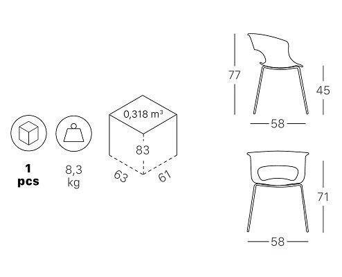 Кресло с обивкой Miss B Pop coated steel frame антрацит, светло-серый 580х580х770 мм
