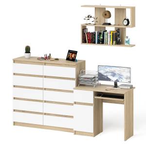 Комод 10-ть ящиков Мори МК1200.10 с компьютерным столом МС-1 левый и полкой цвет дуб сонома/белый
