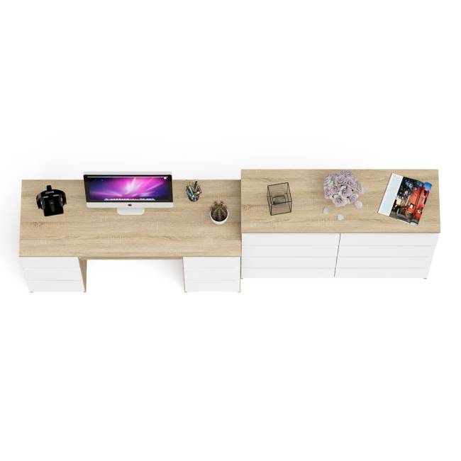 Стол компьютерный МС-2 ящики слева и справа и комод МК1200 8 ящиков Мори цвет дуб сонома/белый