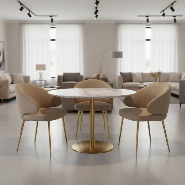 Дизайнерский стул Томас на усиленной опоре, латте, основание золото