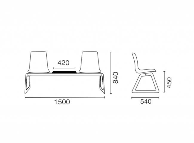 Система с двумя сиденьями и столиком X-Treme Bench 1500х540х840 мм Система с двумя сиденьями и столиком X-Treme Bench 1500х540х840 мм