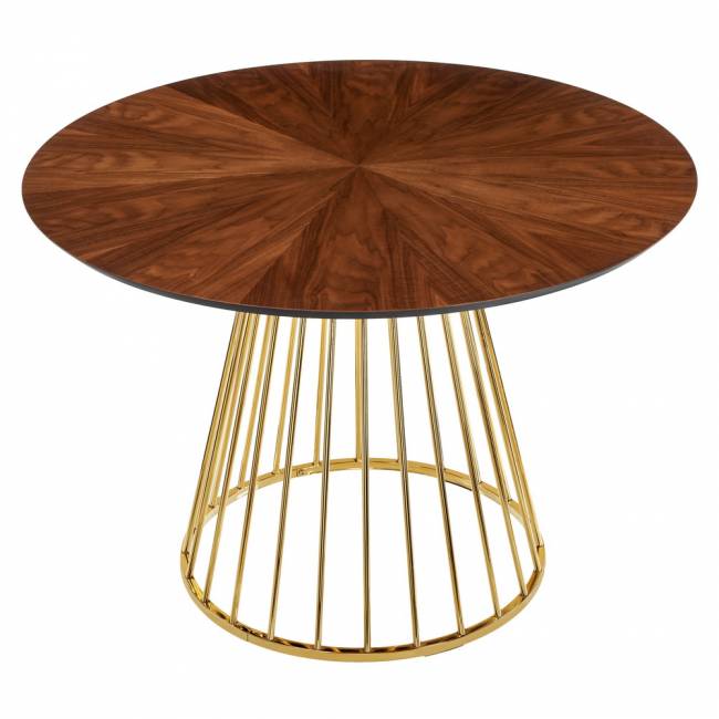 Стол Liverpool диам.110см, шпон орех лучевой набор, с золотистыми ножками