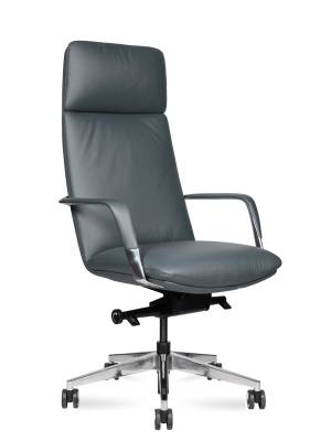 Кресло офисное / Нэо / Neo  / серая кожа / алюминиевая база