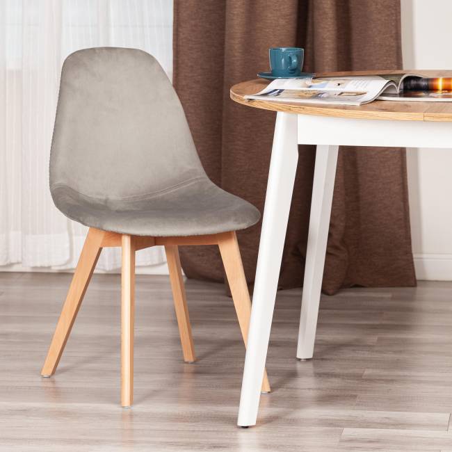 Стул Cindy Soft/Синди Софт (мод. C1021F1-1)/2 шт. в упаковке велюр/дерево бук, 55х48х83см, светло-серый/натуральный (Комплект из 2 шт.) светло-серый велюр/дерево бук