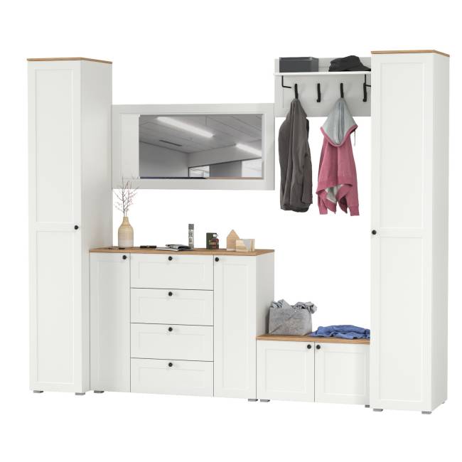 Остин модульная мебель для прихожей № 52 цвет белый шагрень/дуб крафт золотой