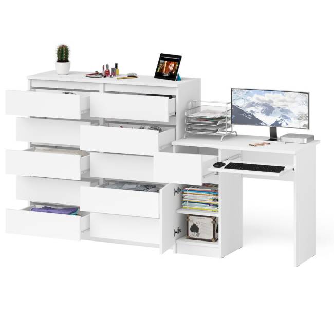 Комод Мори МК1200 на 10-ть ящиков и компьютерный стол МС-1 левый цвет белый