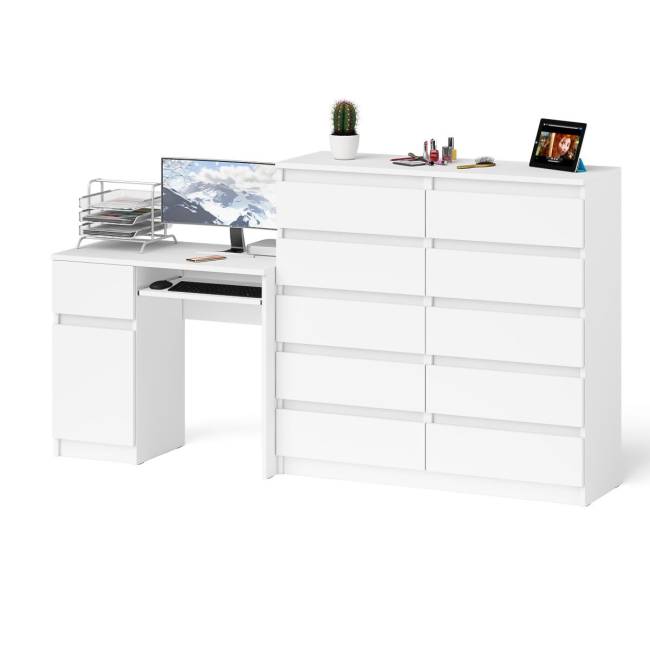 Комод Мори МК1200 на 10-ть ящиков и компьютерный стол МС-1 левый цвет белый