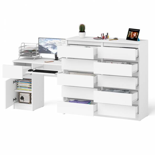 Комод Мори МК1200 на 10-ть ящиков и компьютерный стол МС-1 левый цвет белый