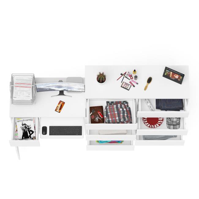 Комод Мори МК1200 на 10-ть ящиков и компьютерный стол МС-1 левый цвет белый