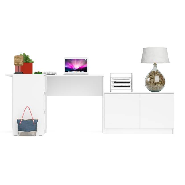 Компьютерный угловой стол левое исполнение с широкой тумбой Мори МА-900 цвет белый