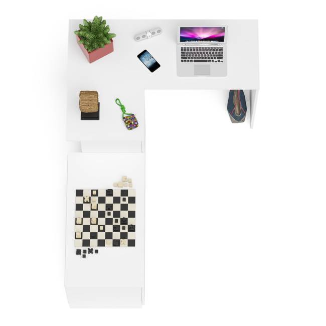 Компьютерный угловой стол левое исполнение с широкой тумбой Мори МА-900 цвет белый