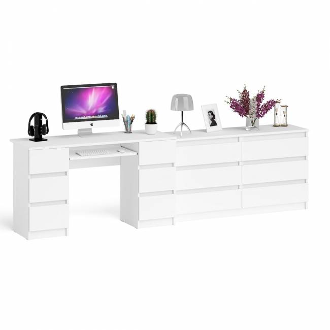 Стол компьютерный МС-2 на шесть выдвижных ящиков и комод МК1380 Мори цвет белый