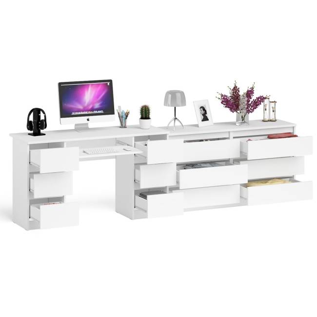 Стол компьютерный МС-2 на шесть выдвижных ящиков и комод МК1380 Мори цвет белый