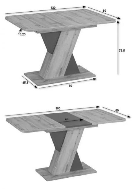 Стол Riga 120-160*80 Дуб вотан/ Вольфрам