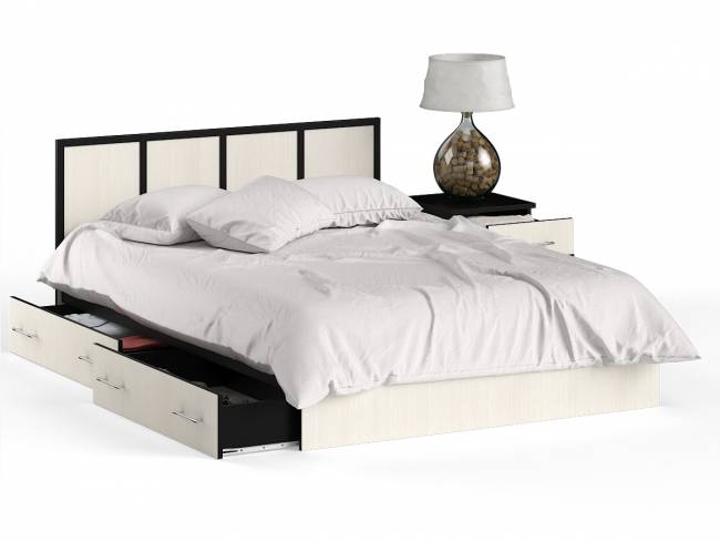 Кровать с ящиками 1400 с тумбой Сакура цвет венге/дуб лоредо