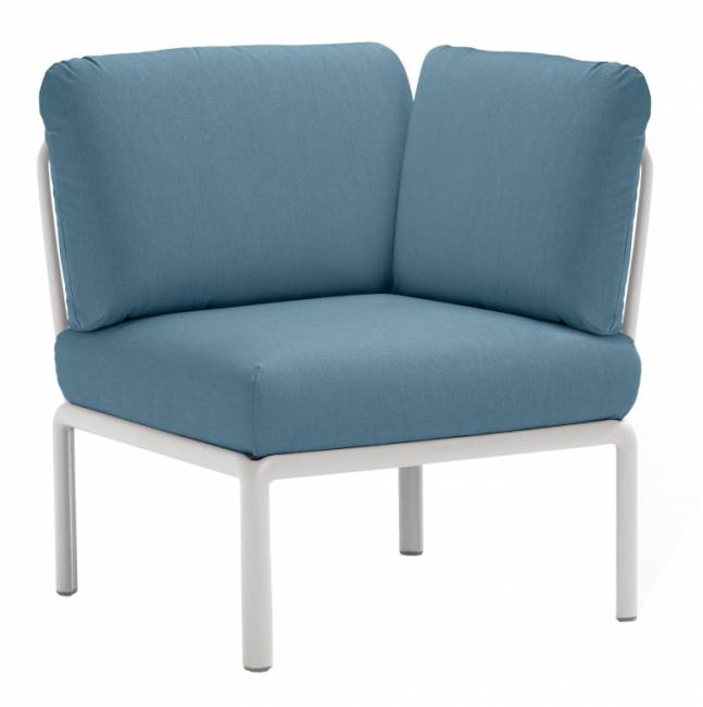 Модуль угловой пластиковый с подушками Komodo Elemento Angolo белый, синий 720х780х880 мм