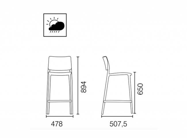 Стул пластиковый полубарный Joy-S Bar 65 белый 478х507.5х894 мм